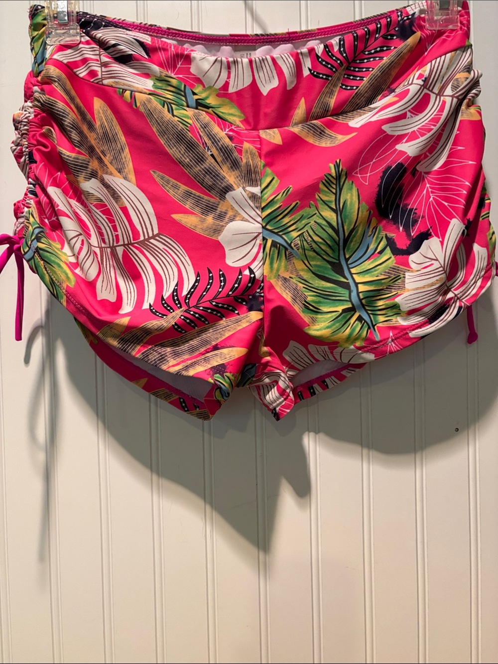 Tropical Print Rouche Ties Boy Cut Bikini Bottom Sz XL